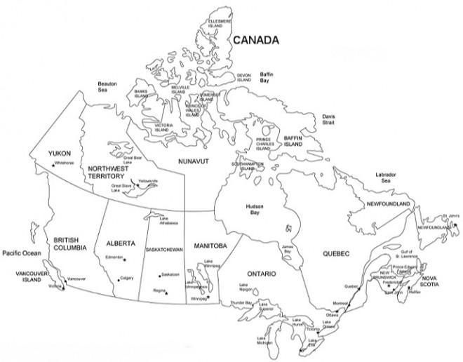 Coloriage et dessins gratuits Carte de Canada à imprimer
