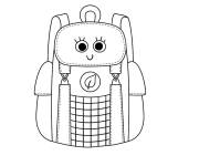 Coloriage Cartable Kawaii en noir et blanc
