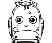 Coloriage Cartable Kawaii souriant