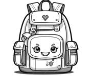 Coloriage Cartable sac &agrave; dos Kawaii pour les filles
