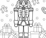 Coloriage Casse-Noisette avec cadeaux, bonshommes et cannes de No&euml;l
