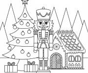 Coloriage Casse-Noisette avec Maison et sapin de No&euml;l