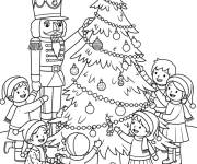 Coloriage Casse-Noisette et les enfants autour du sapin de noel