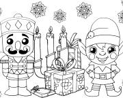 Coloriage Casse-noisette, nain et cadeaux de noel
