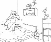 Coloriage et dessins gratuit L'Enfant amusé dans sa Chambre à imprimer