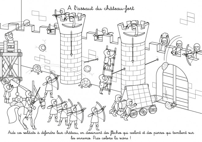 Coloriage A Lassaut Du Château Fort Dessin Gratuit à Imprimer