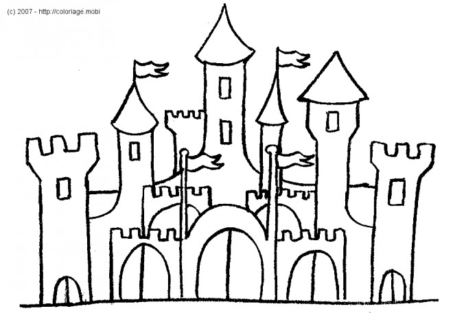 Coloriage château en noir et blanc dessin gratuit à imprimer