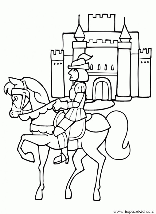 Coloriage Château et Chevalier dessin gratuit à imprimer