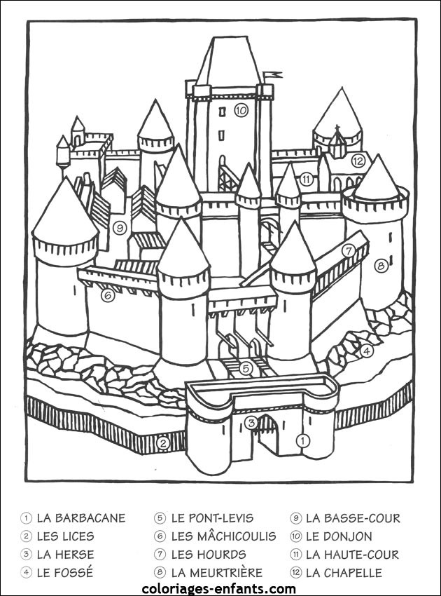 Coloriage et dessins gratuits château numéroté à imprimer