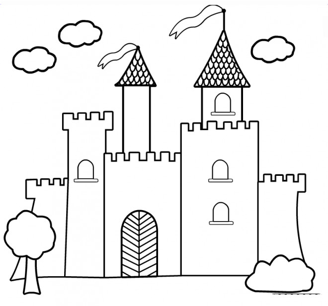 Coloriage château vecteur dessin gratuit à imprimer