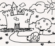 Coloriage La Voiture se dirige ver Le Ch&acirc;teau