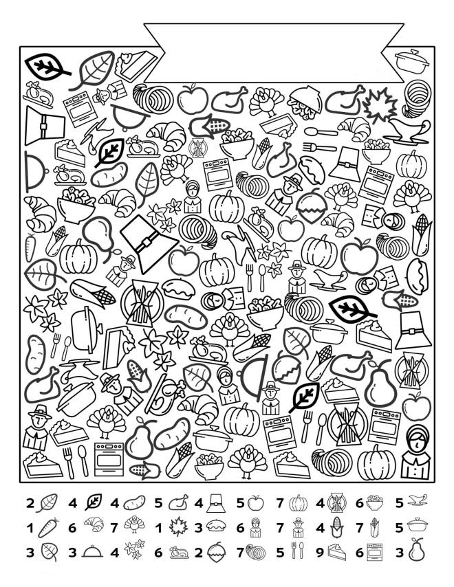 Coloriage Cherche et trouve action de grâces