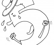 Coloriage Chiffre Cinq qui pleure