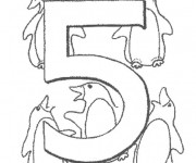 Coloriage Cinq Pingouins