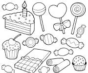 Coloriage Beaucoup de bonbons diff&eacute;rents avec du chocolat