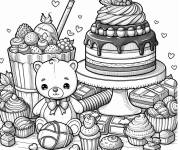 Coloriage Beaucoup de chocolat  avec un ourson en peluche