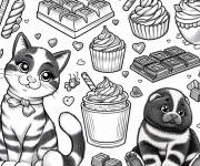 Coloriage Chat et de chocolat