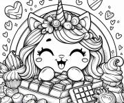 Coloriage Chat licorne avec de chocolat