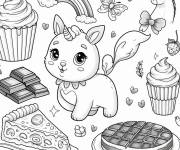 Coloriage Chocolat et animaux mignons de cartoon