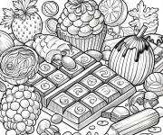 Coloriage Chocolat et g&acirc;teau &agrave; dessiner
