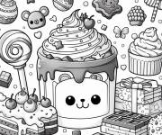 Coloriage Chocolat sur un cupcake et des bonbons