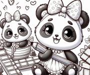 Coloriage Deux panda et du chocolat de dessin anim&eacute;