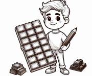 Coloriage Enfant tenant une tablette de chocolat et un crayon de couleur