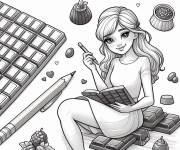 Coloriage Fille et l'amour de Chocolat