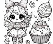 Coloriage Fille kawaii avec de chocolat