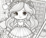 Coloriage Fille kawaii sur le th&egrave;me de chocolat