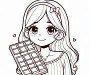 Coloriage Fille mignonne avec du chocolat gratuit