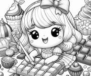 Coloriage Fille mignonne en coloriant dessin de chocolat