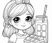 Coloriage Fille souriant qui aime le Chocolat