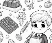 Coloriage Garcon et motif en Chocolat
