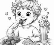 Coloriage Gar&ccedil;on mangeant de chocolats