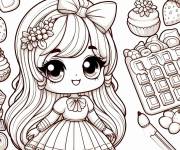 Coloriage Jolie fille kawaii sur le theme de chocolat
