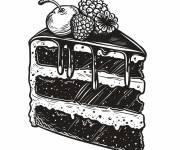 Coloriage Morceau de g&acirc;teau au chocolat en noir et blanc