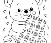 Coloriage Ourson mignon mangeant du Chocolat