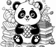 Coloriage Panda et chocolat pour enfant