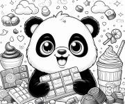 Coloriage Panda mignon en mangeant du chocolat