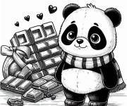Coloriage Panda qui aime le chocolat