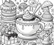Coloriage Tasse de chocolat chaud avec du g&acirc;teau