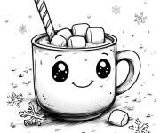Coloriage Tasse de Chocolat chaud kawaii