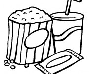 Coloriage Popcorn et Jus pour regarder un Film