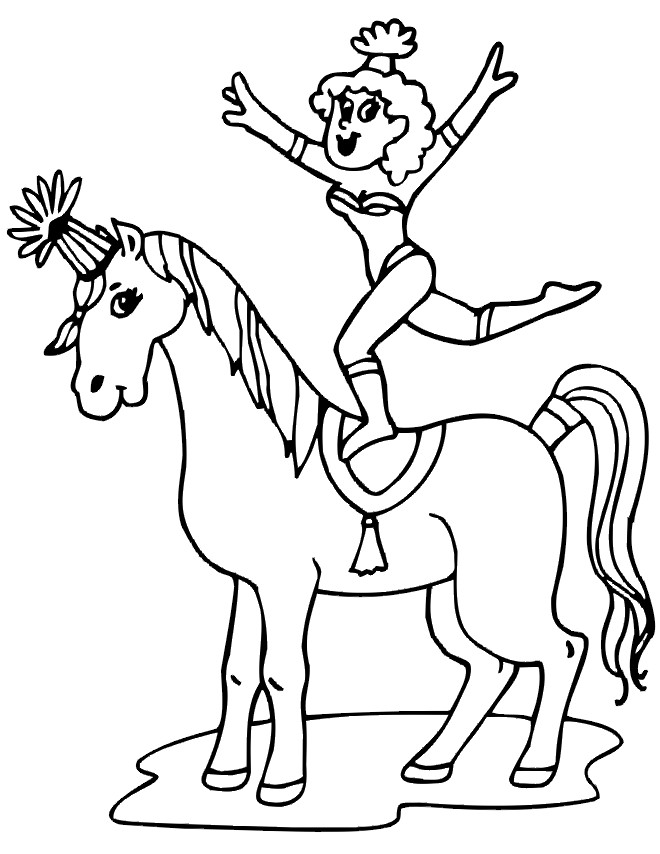 Coloriage et dessins gratuits Cirque acrobate sur cheval à imprimer