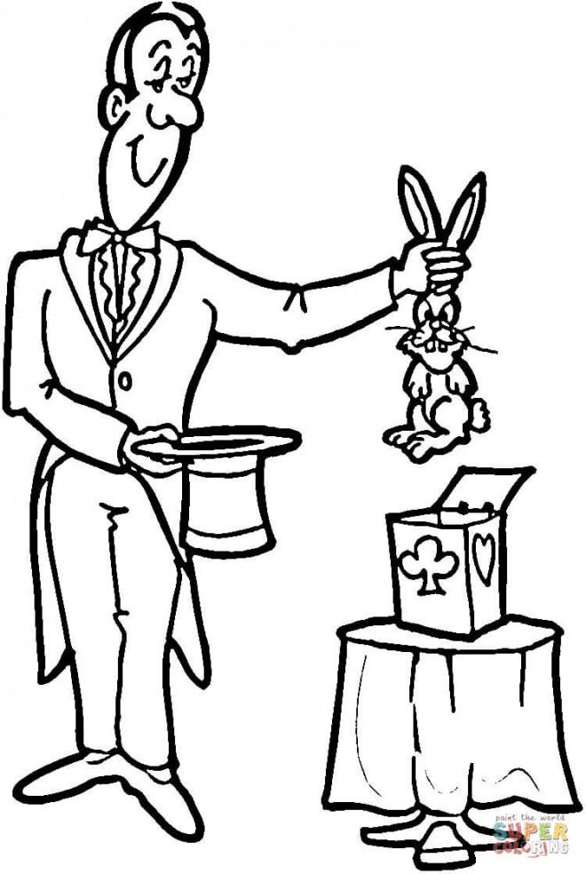 Coloriage Magicien de Cirque et son lapin magique