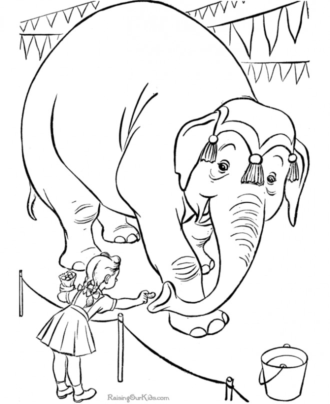Coloriage et dessins gratuits Éléphant de Cirque avec La Fille à imprimer