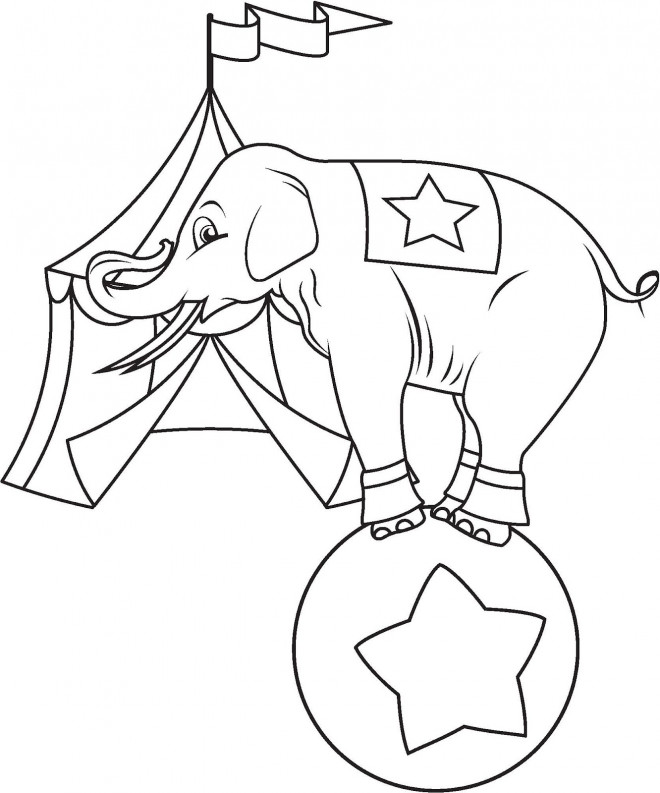 Coloriage et dessins gratuits Éléphant devant Le Chapiteau de Cirque à imprimer