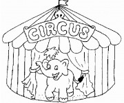 Coloriage Un &Eacute;l&eacute;phant qui sort de Chapiteau du Cirque