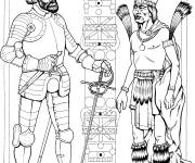 Coloriage Am&eacute;rindien et chevalier Mayas